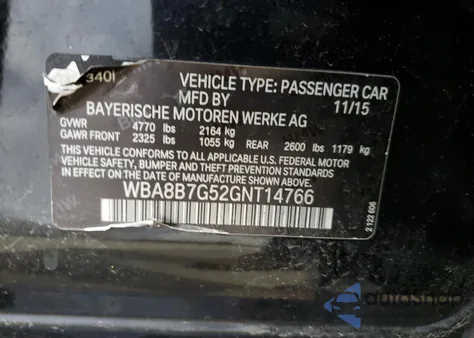 2016 BMW 340 Xi from USA, damaged, VIN WBA8B7G52GNT14766